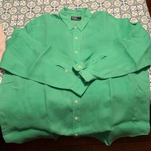 Lime green Polo Linen Longsleeve Shirt XXL Big